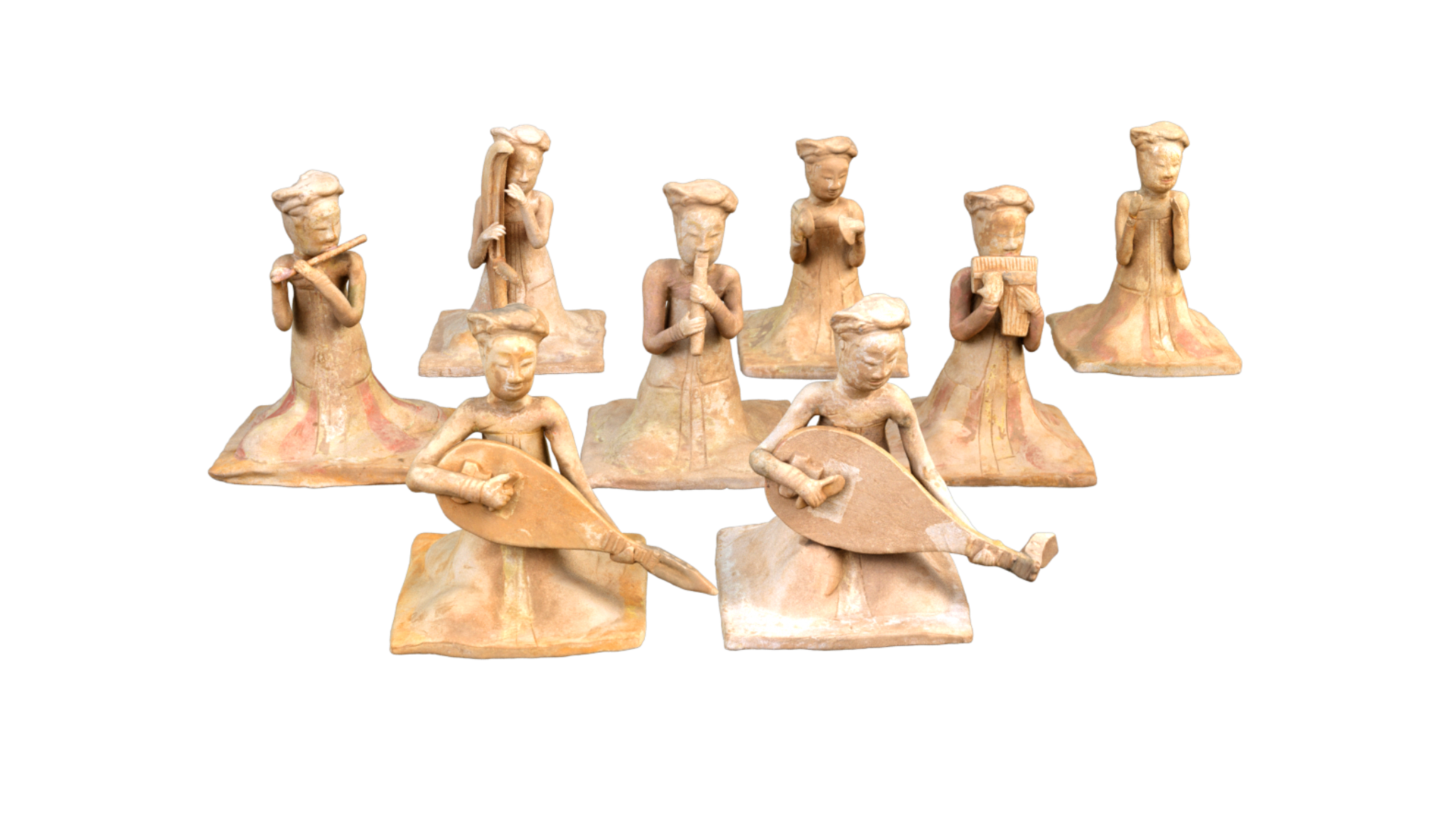 繪彩坐部伎樂俑